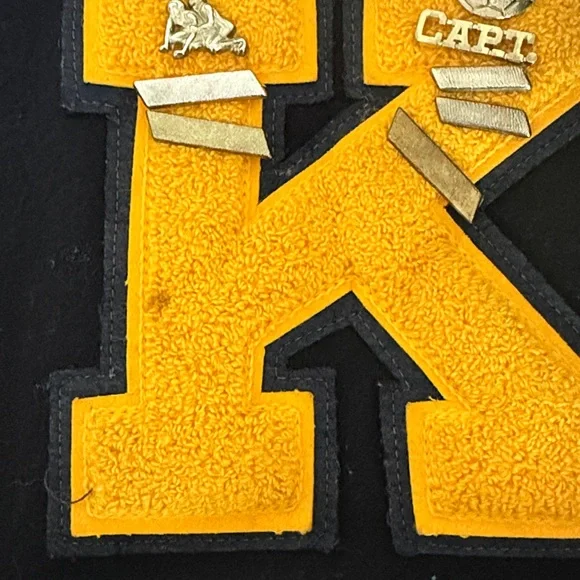 Black and Yellow Varsity Jacket with Leather Sleeves 2001. Men’s L - Picture 11 of 11